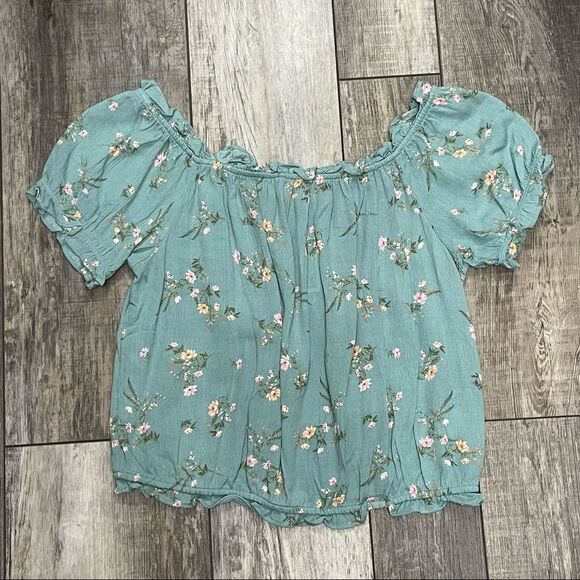 NWT Pink Rose Turquoise Floral On or Off Shoulder Croptop Blouse Size Large - Picture 10 of 12